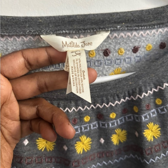 Matilda Jane Just Imagine Cozy Knit Sweater Dress Gray Metallic Womens L - Picture 5 of 6